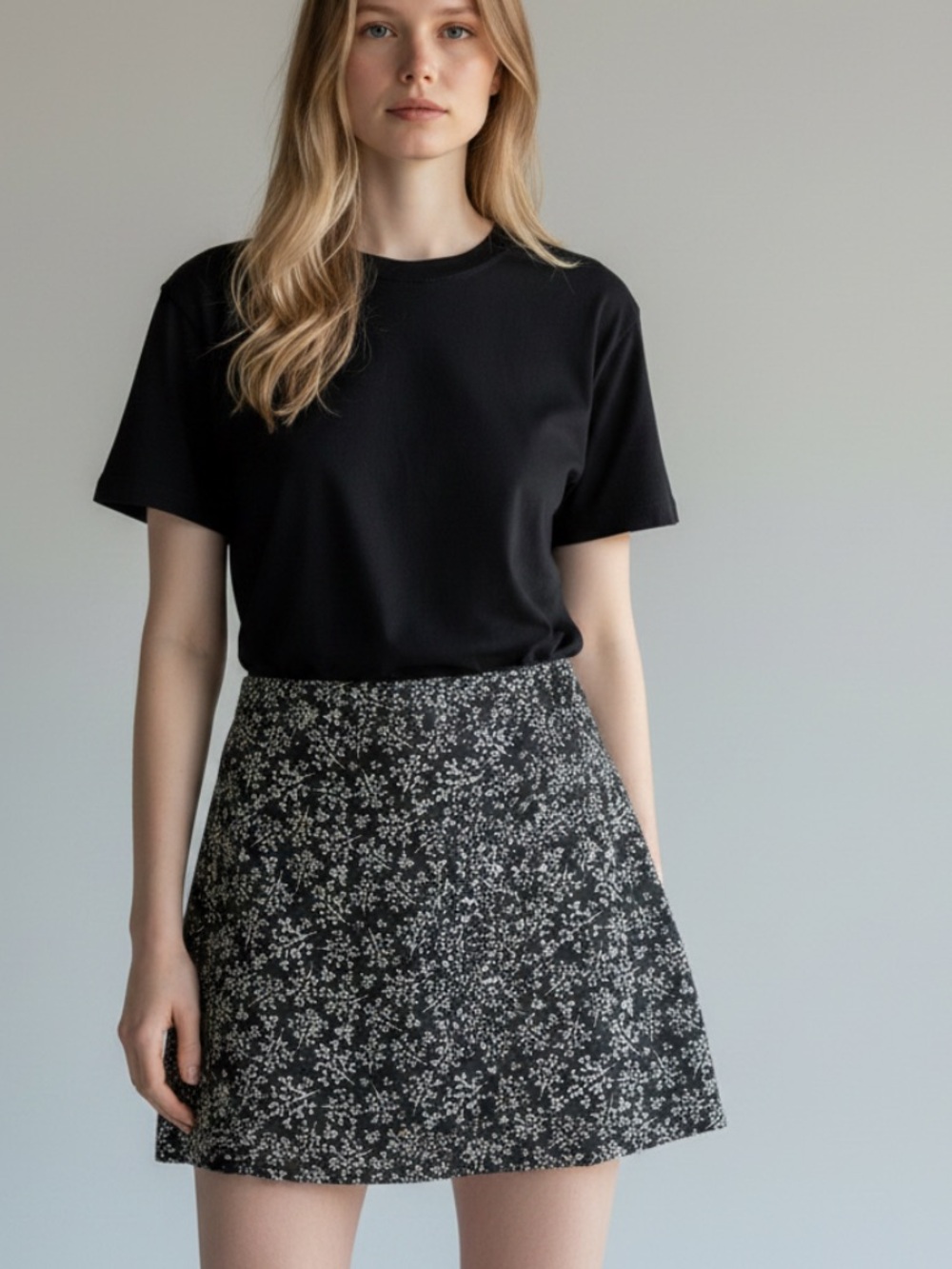 Rip Skirt Hawaii Black Mini Skirt with White Floral Print